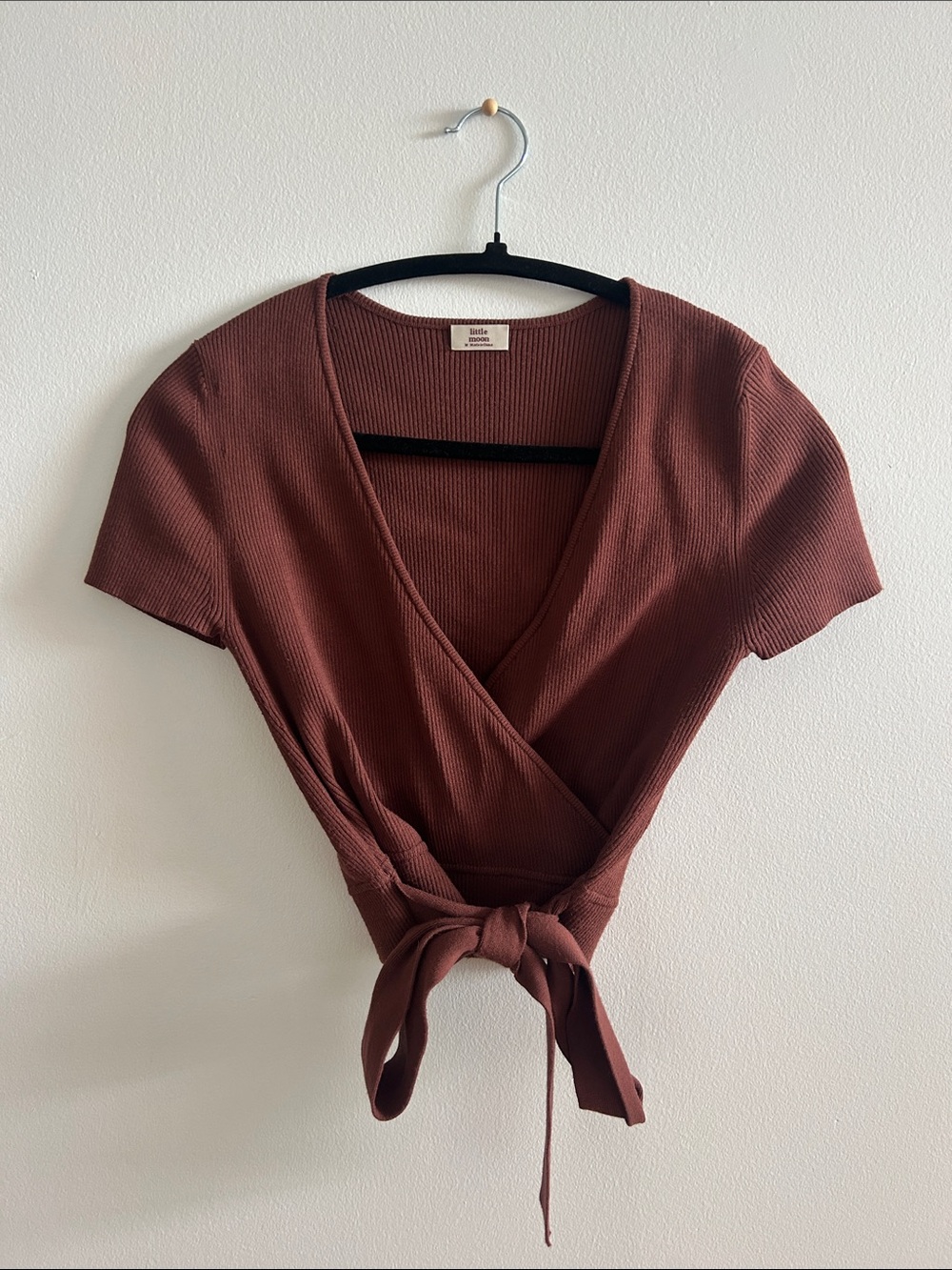 Aritzia Little Moon Ribbed Wrap Crop Top in Rust